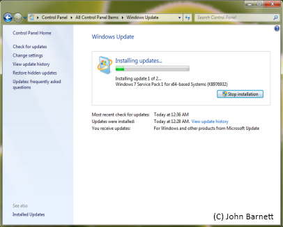 windows 7 service pack 1 is now installed dialog