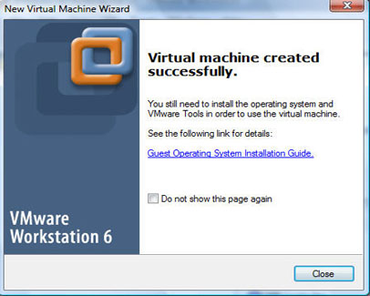 This window will appear once VMWare has created the virtual machine.