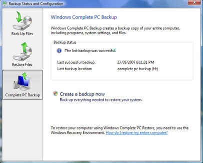 How To Use Vista Complete Pc Backup And Restore Utility