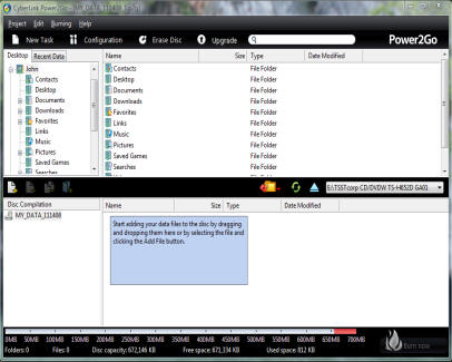 Power2Go enables you to burn files to disc