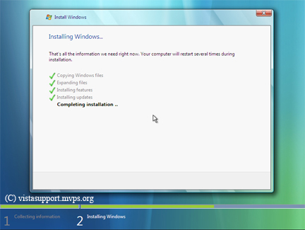 Installing windows progress screen