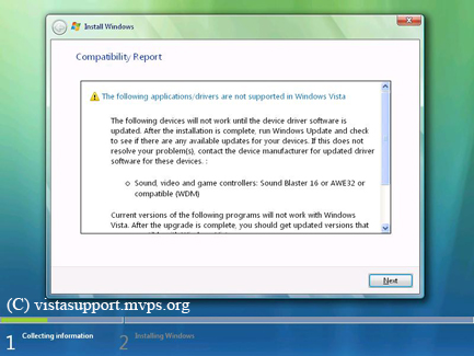 Compatibility report screen